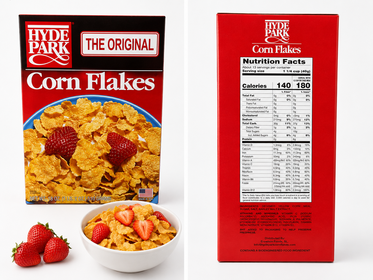 Hyde Park Haitian Corn Flakes front and nutrition facts