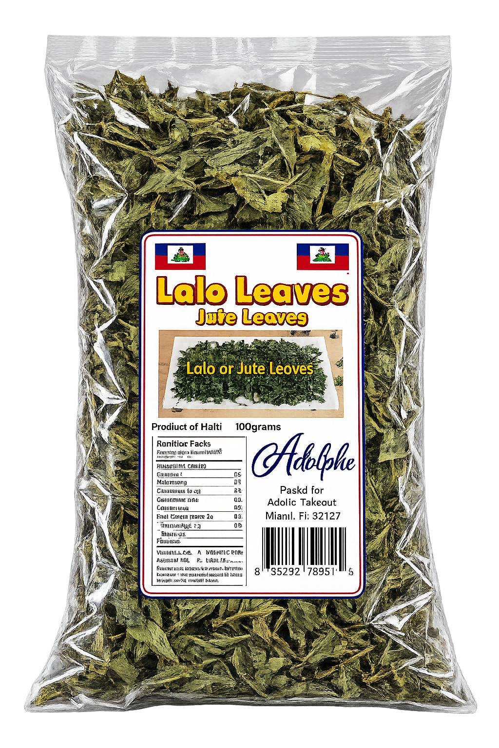 Adolphe Lalo Leaves (Jute Leaves), 100 g — Product of Haiti